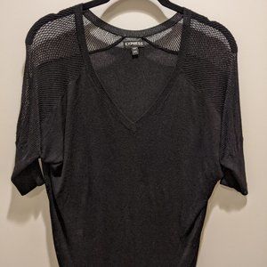 Black V-Neck and Mesh Detail Top